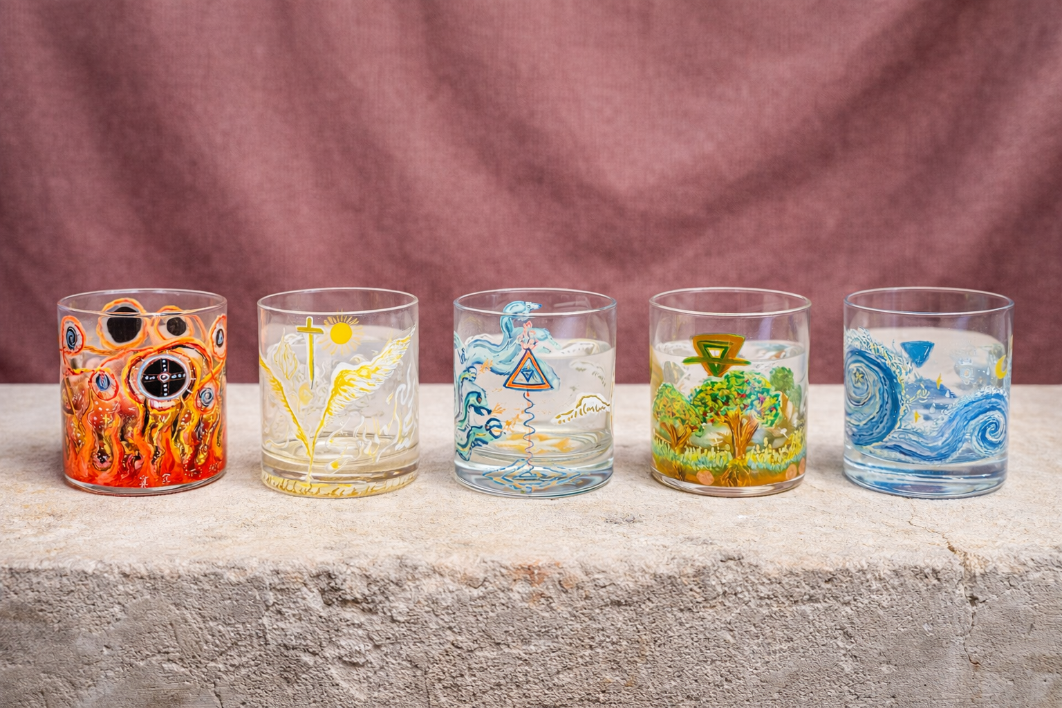 Alchemical Five Elements Glass Cups